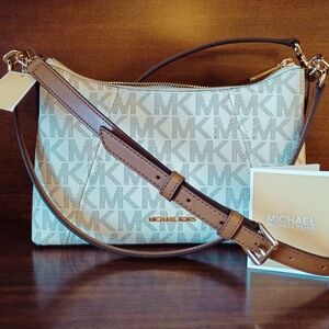 Michael Kors Cream and Brown Shoulder Bag